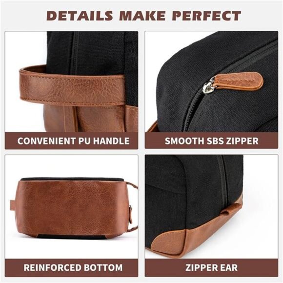 Toiletry Bag Hanging Dopp Kit for Men Water Resistant Canvas Shaving Bag - Picture 4 of 8
